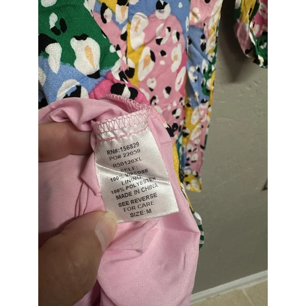 White Birch Multicolor Animal Print Smocked Romper Square Neck Sz M